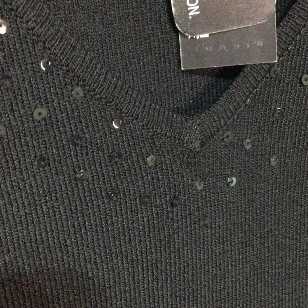 Pierri New York 3x black v neck sweater tank rayon nylon nwt bling sequine neck